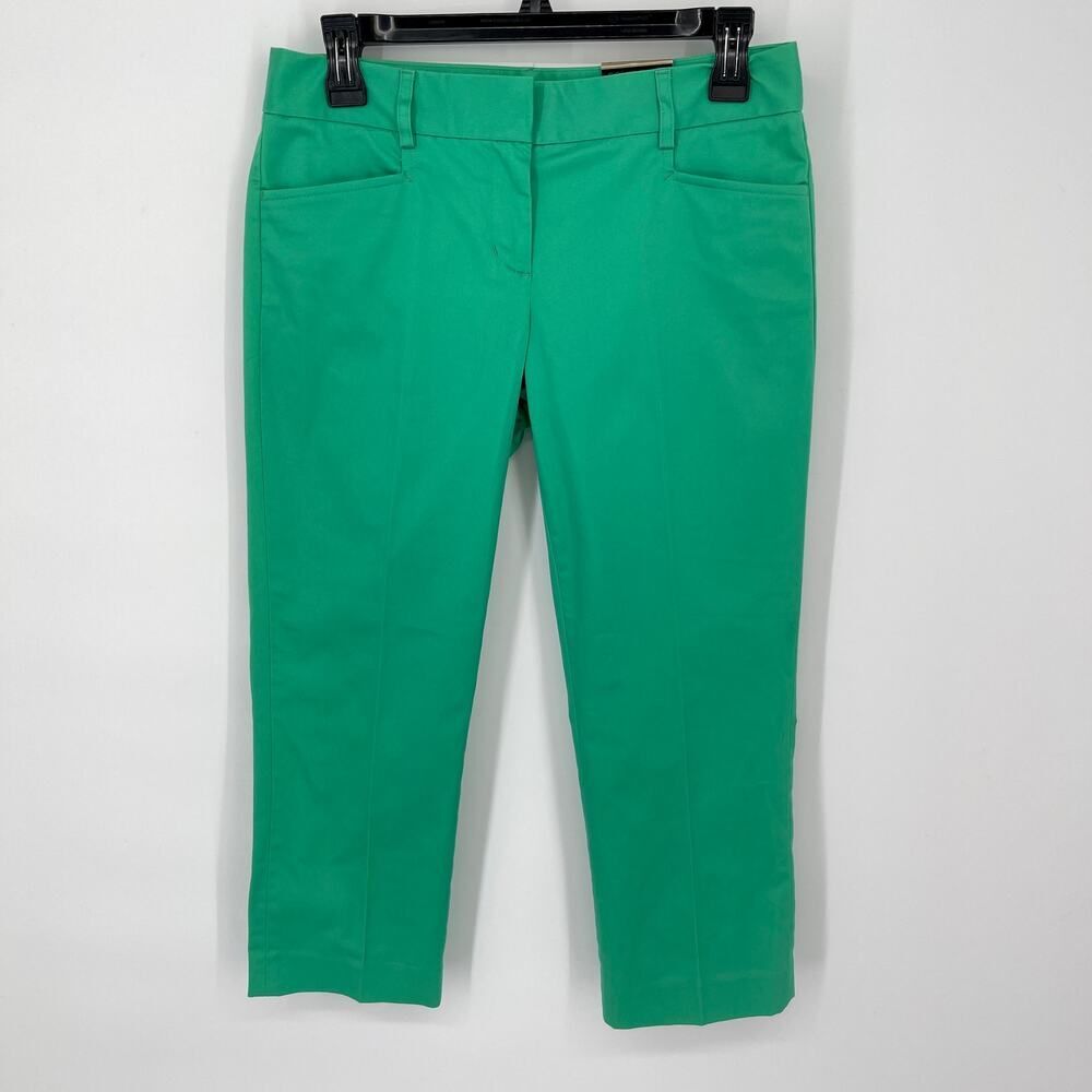 Express Columnist NEW Low Rise Fitted Cropped Pants Size 0 Green Cotton Sateen